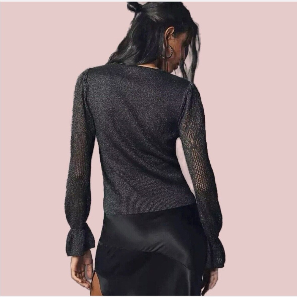 NWT Anthropologie Woven-Sleeve Twofer Fitted Black V-Neck Sweater Small - Picture 6 of 10